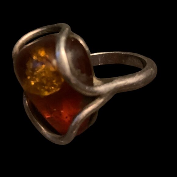 Vintage Sterling Silver Handmade Retro Modern Wrap Large Amber - Picture 4 of 7